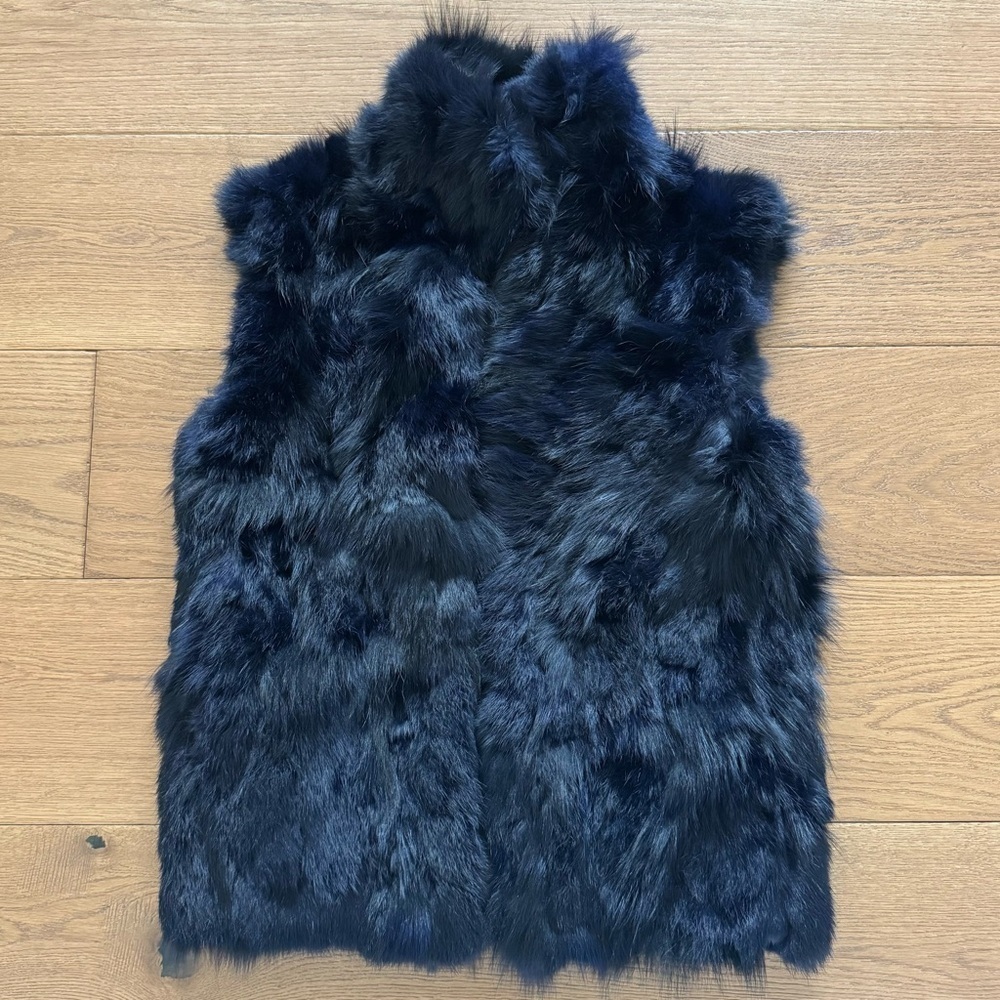Adrienne Landau Rabbit & Fox Fur Dyed Vest - Midnight Blue - Size S - Like New - Picture 2 of 12